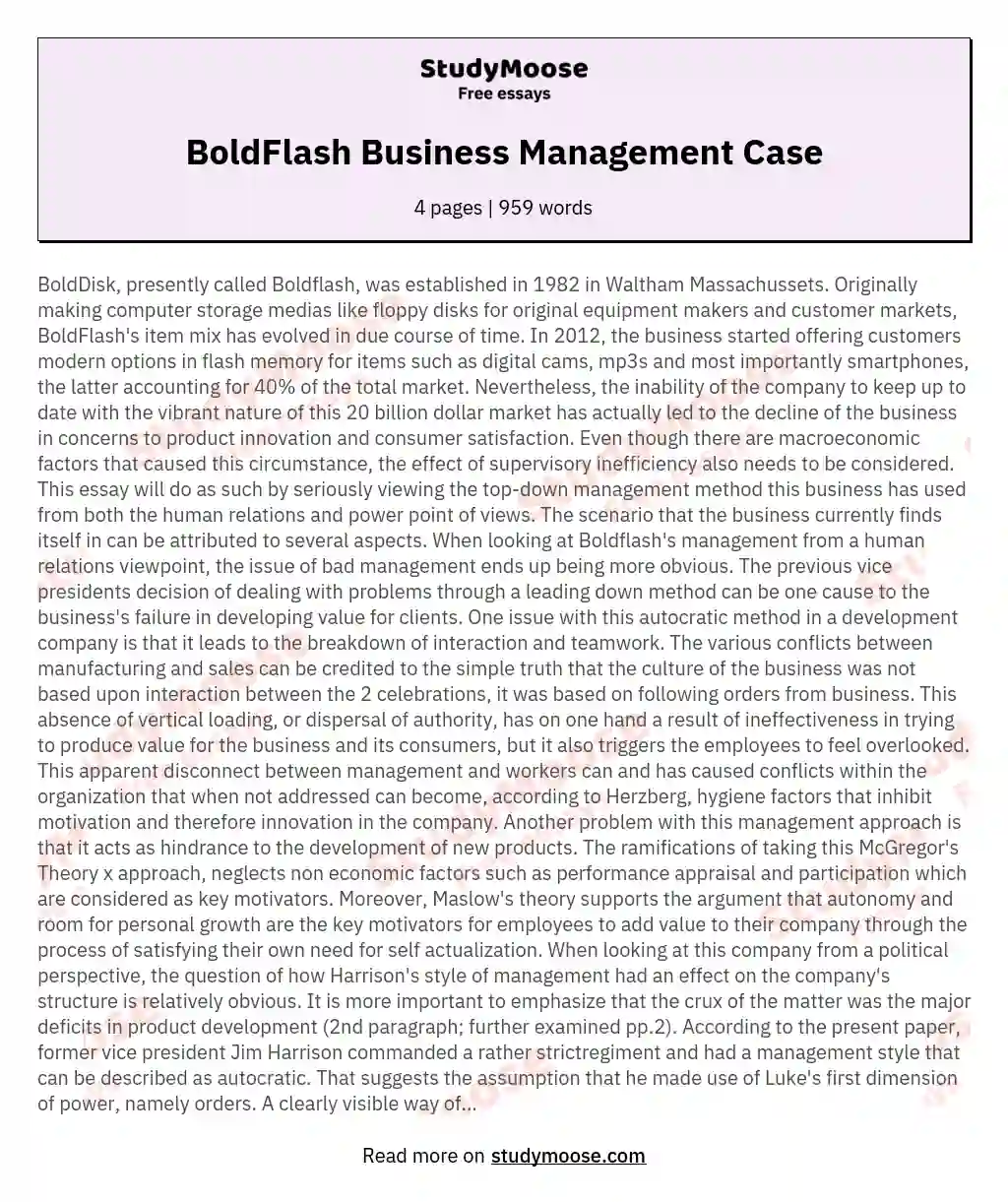 BoldFlash Business Management Case essay