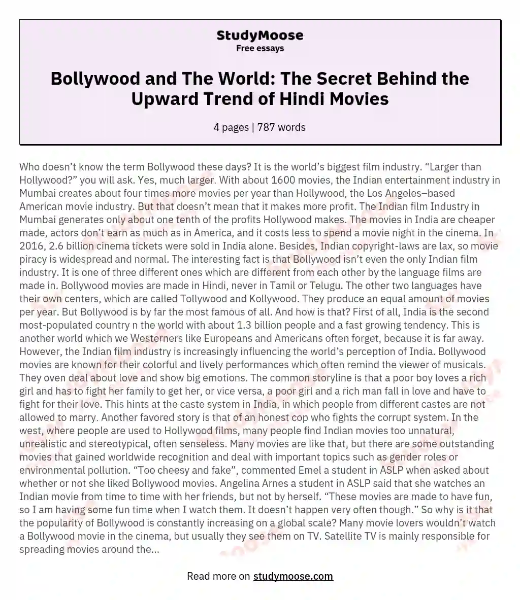 Bollywood and The World: The Secret Behind the Upward Trend of Hindi Movies