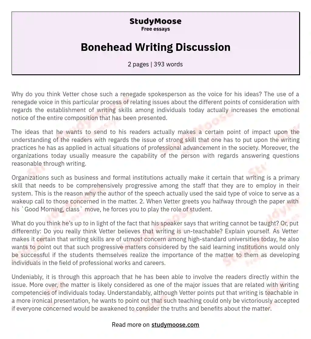 Bonehead Writing Discussion essay