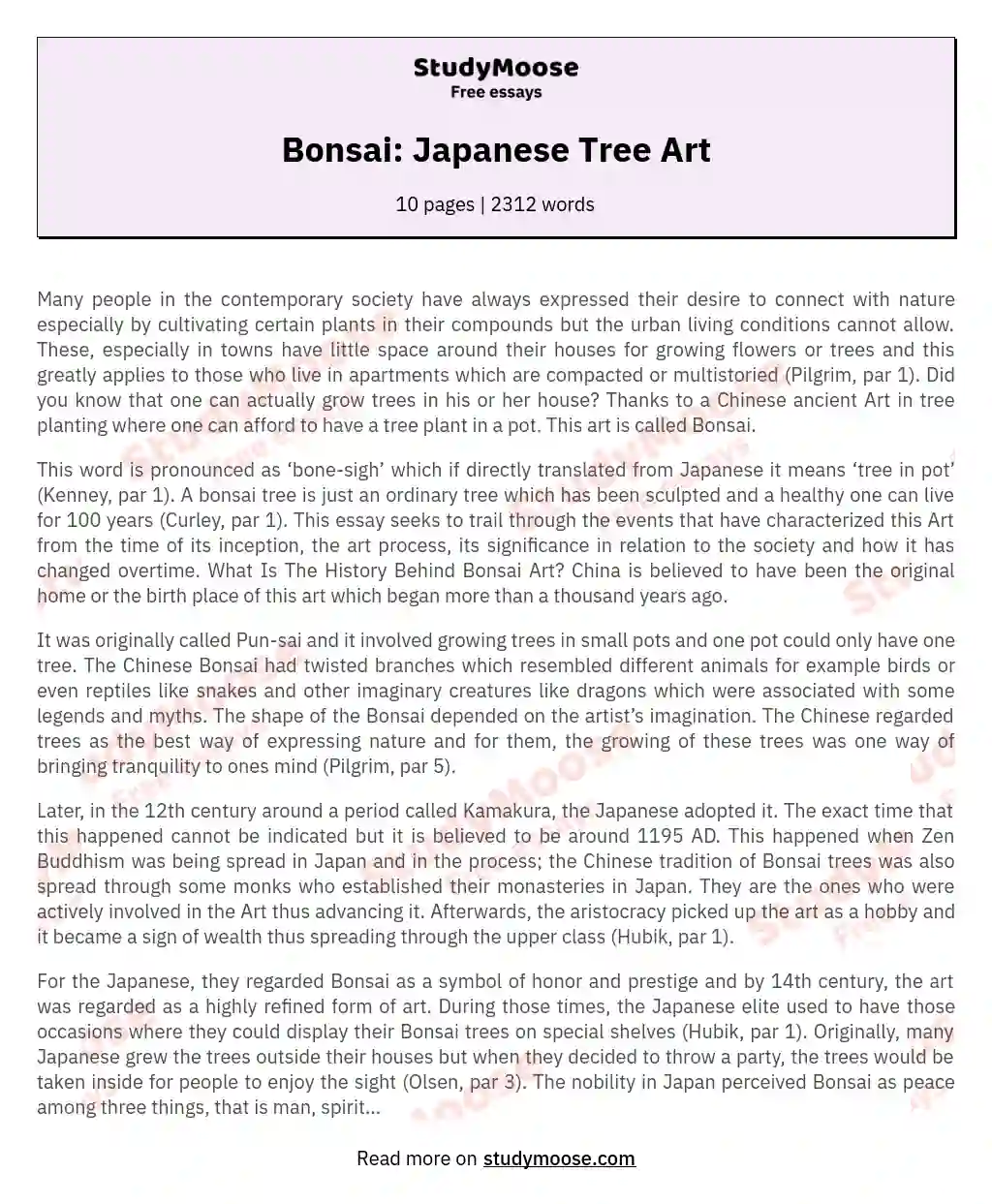 Bonsai: Japanese Tree Art essay