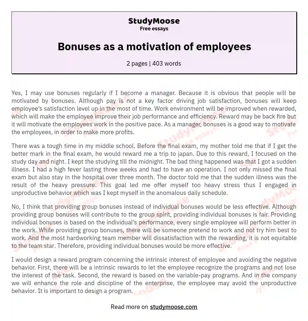 Bonuses as a motivation of employees essay