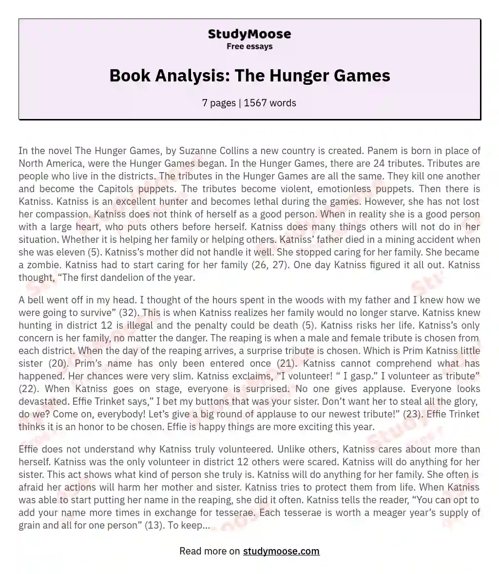 Book Analysis: The Hunger Games essay