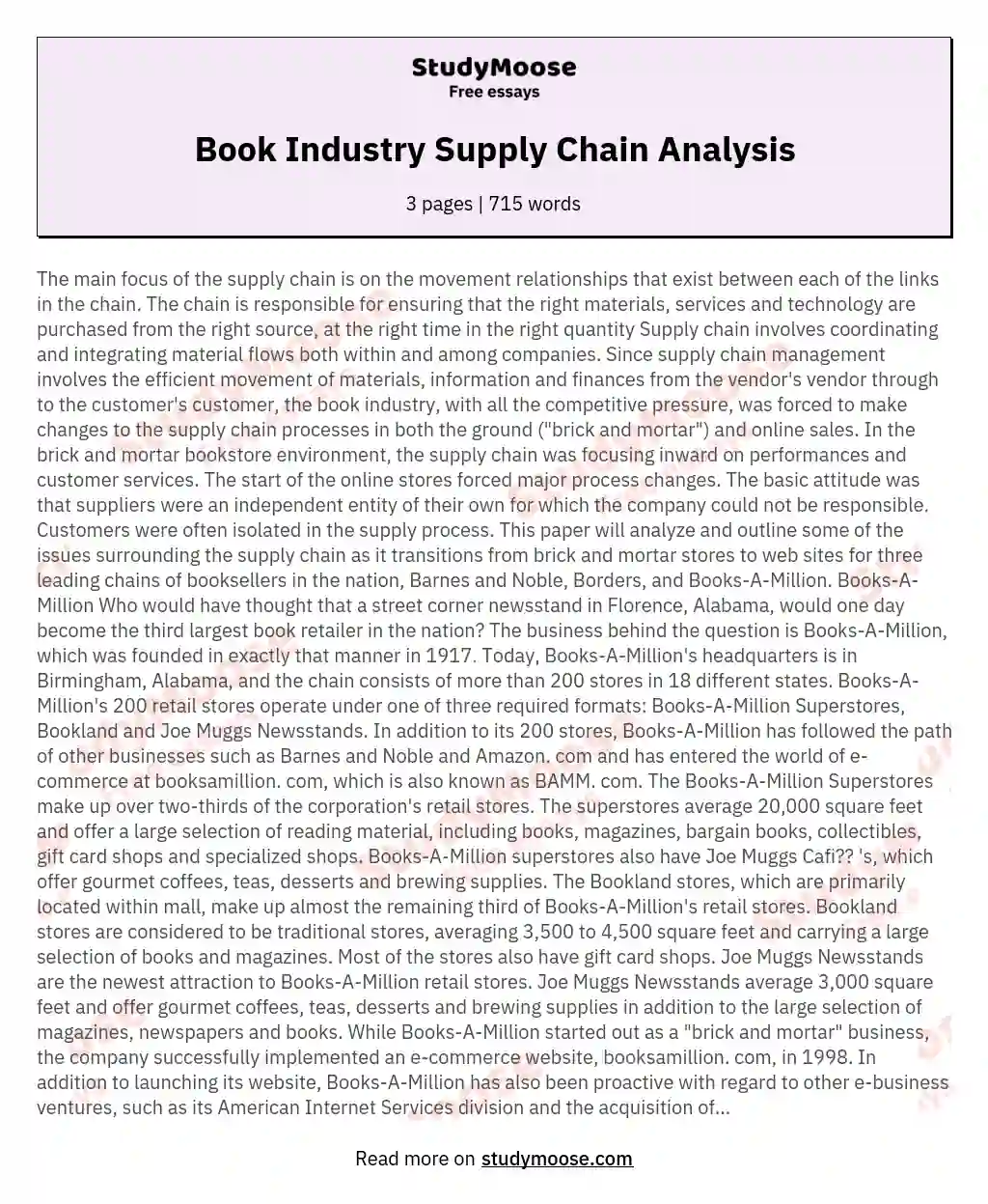 Book Industry Supply Chain Analysis essay