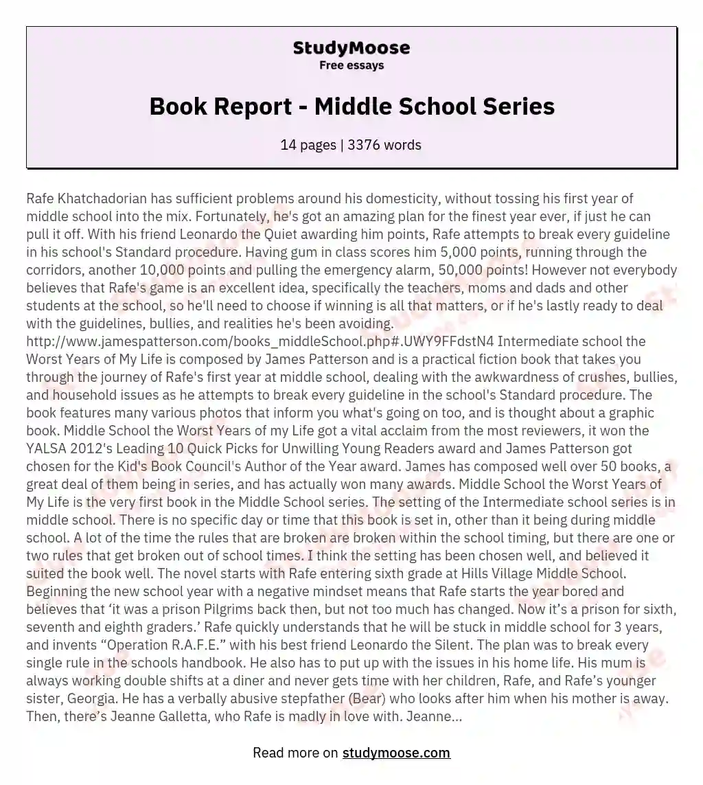Book Report - Middle School Series essay