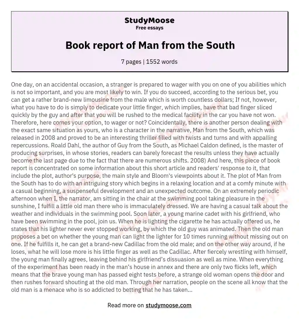 Book report of Man from the South essay