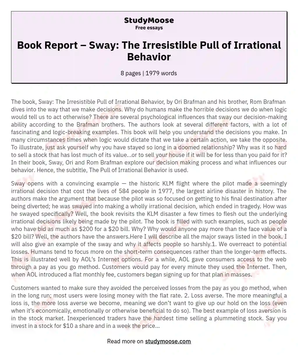 Book Report – Sway: The Irresistible Pull of Irrational Behavior