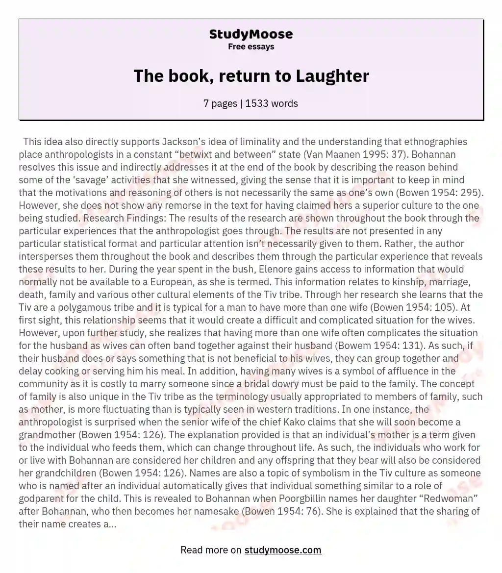 The book, return to Laughter essay