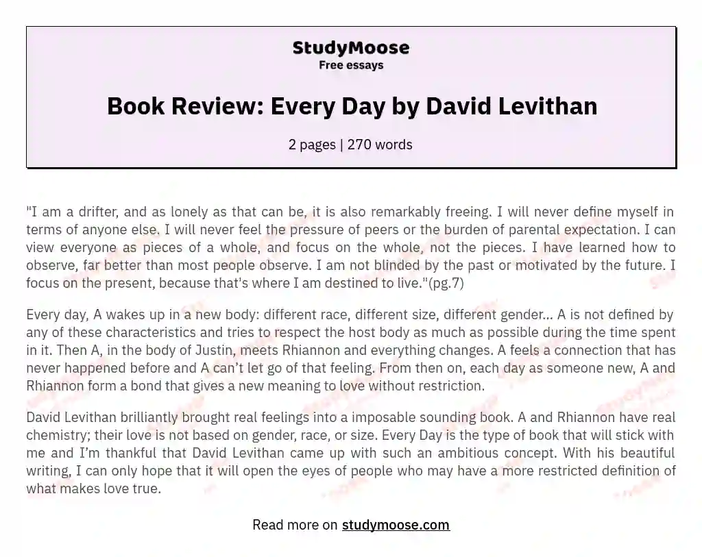 Book Review: Every Day by David Levithan essay