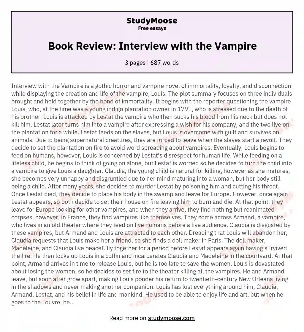 Book Review: Interview with the Vampire essay