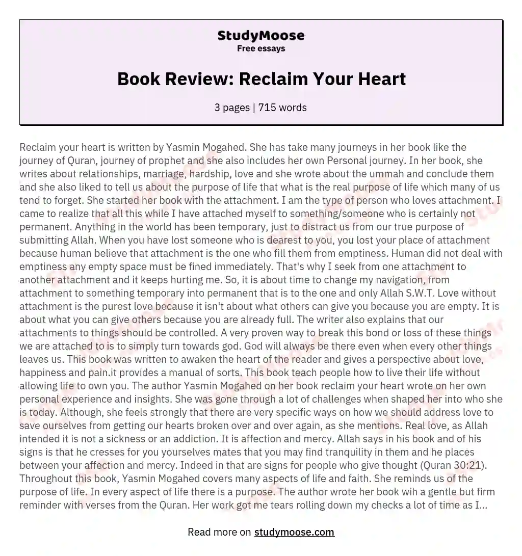 Book Review: Reclaim Your Heart essay