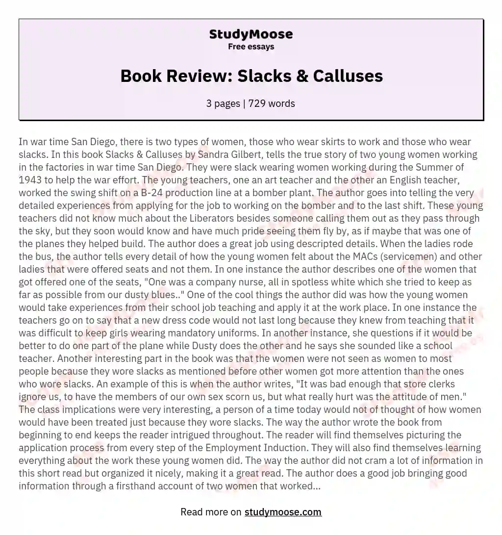 Book Review: Slacks & Calluses essay