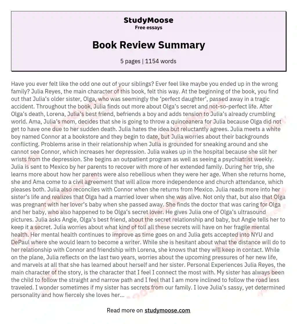 Book Review Summary essay