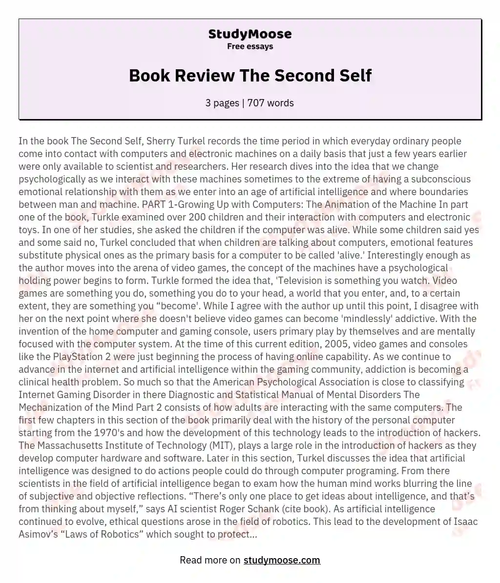 Book Review The Second Self essay