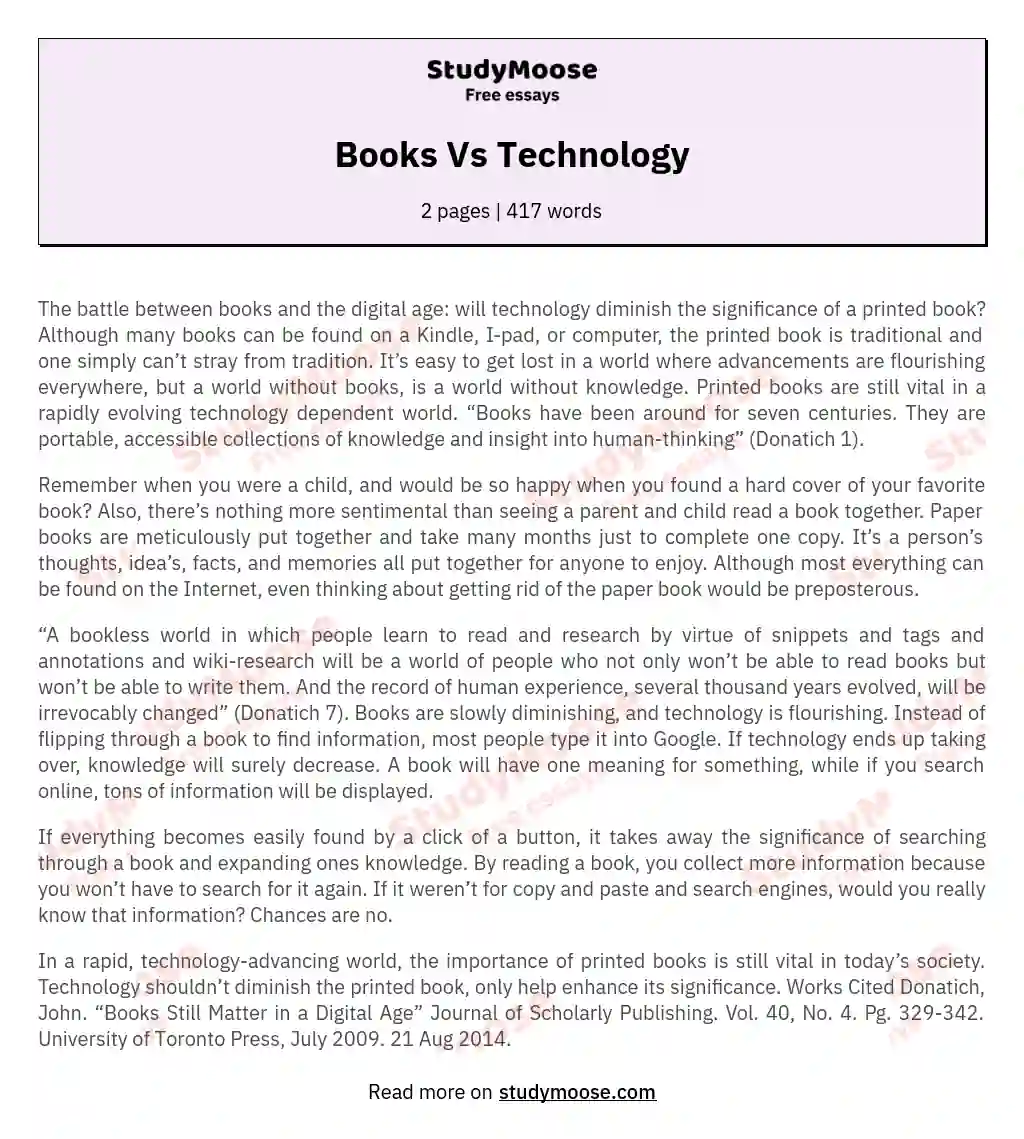 Books Vs Technology essay