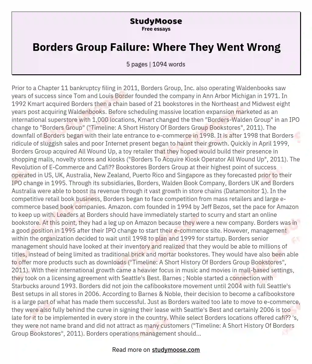Borders Group Failure: Where They Went Wrong essay