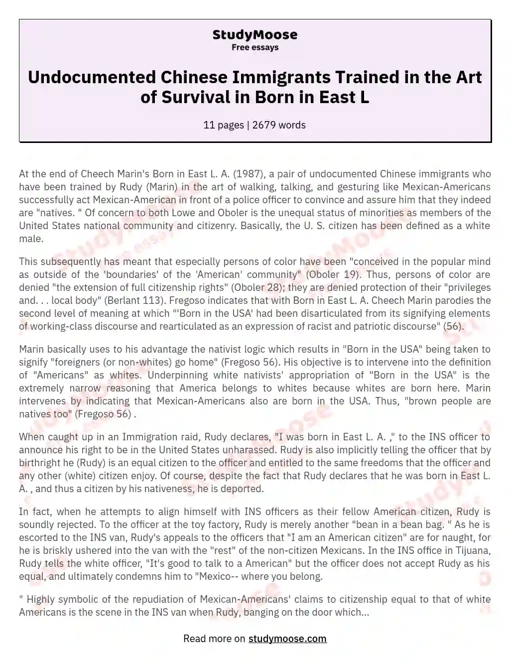 Undocumented Chinese Immigrants Trained in the Art of Survival in Born in East L essay