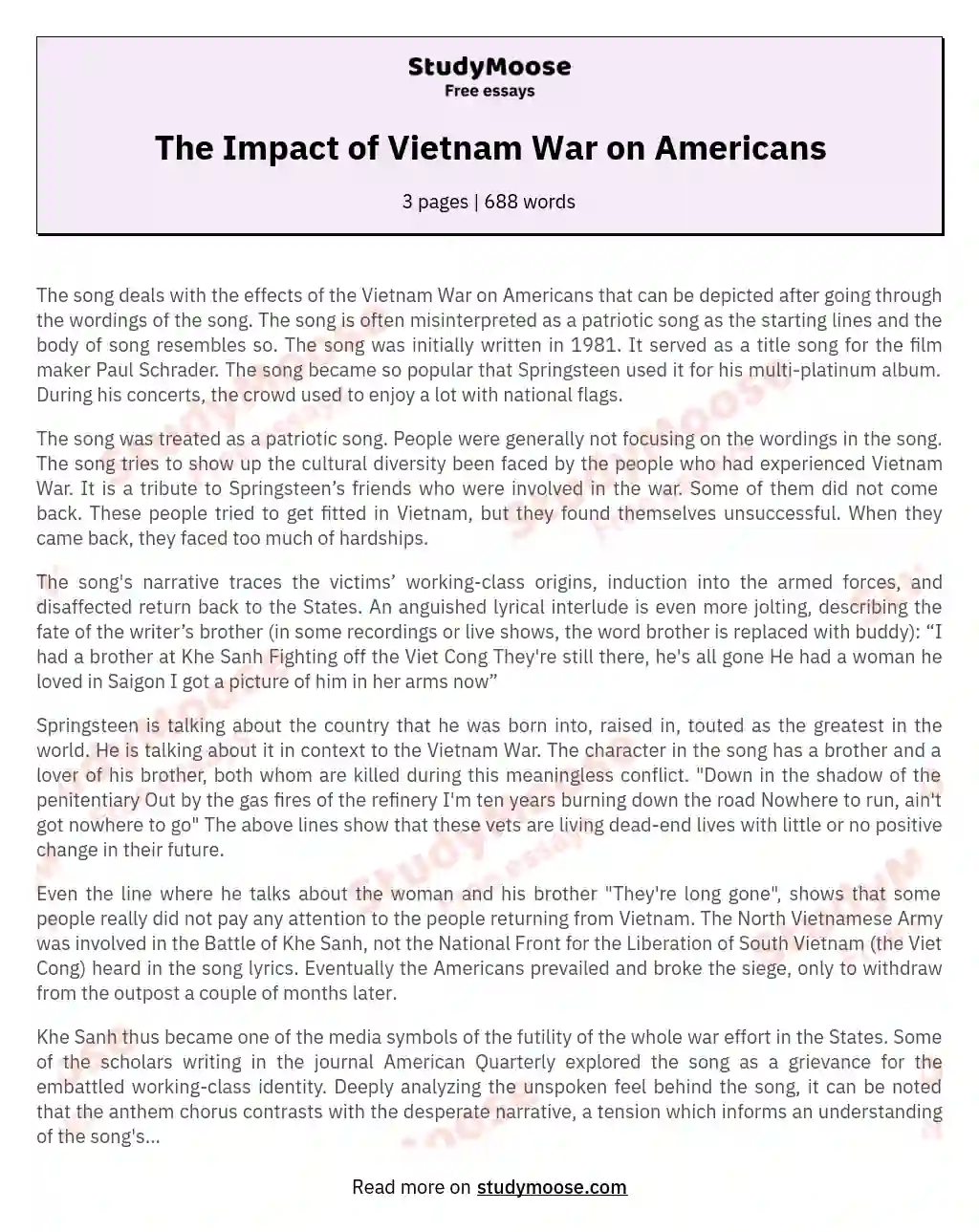 The Impact of Vietnam War on Americans essay
