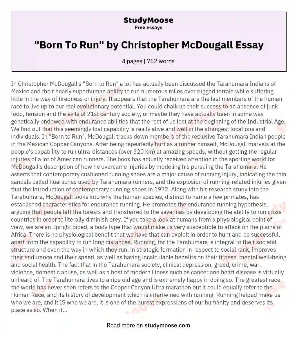 "Born To Run" by Christopher McDougall Essay essay