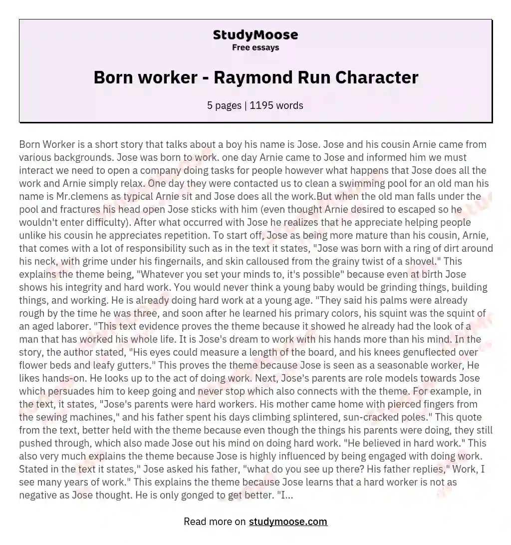 Born worker - Raymond Run Character essay