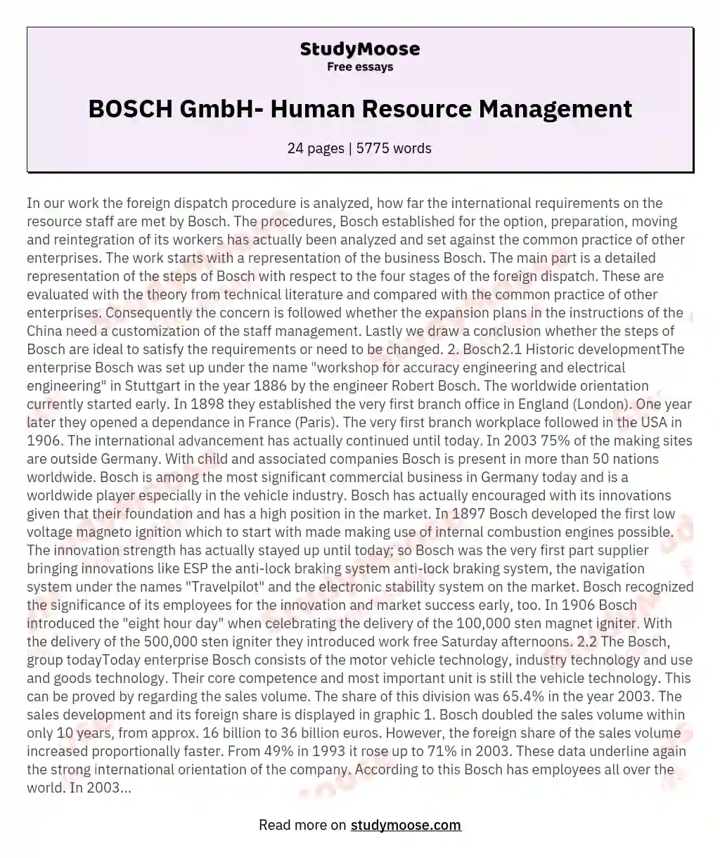 BOSCH GmbH- Human Resource Management essay