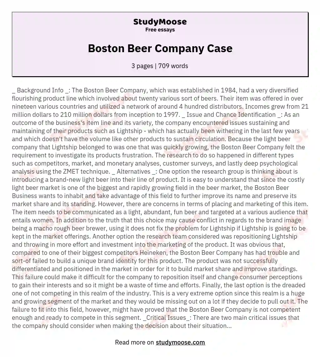 Boston Beer Company Case