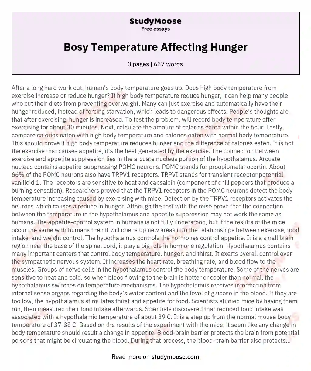 Bosy Temperature Affecting Hunger essay