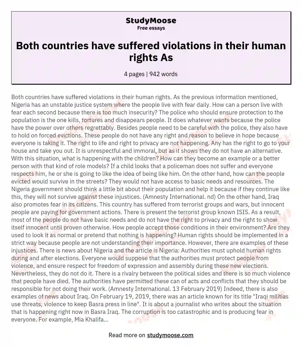 Both countries have suffered violations in their human rights As essay