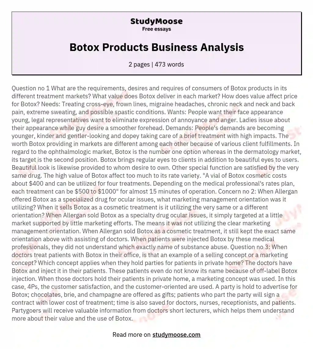 Botox Products Business Analysis essay