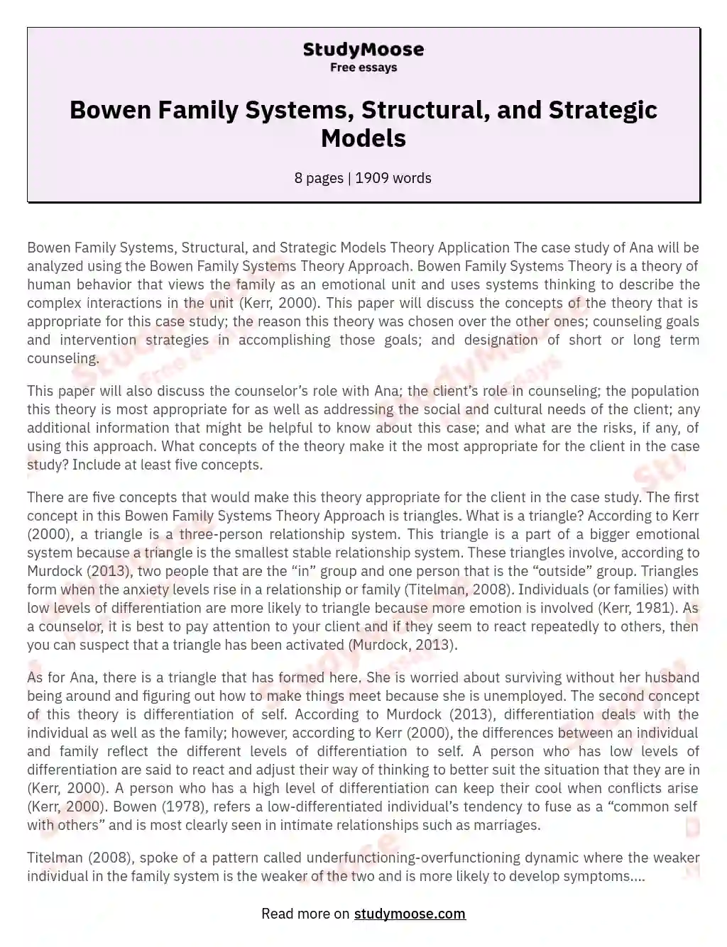 Bowen Family Systems, Structural, and Strategic Models