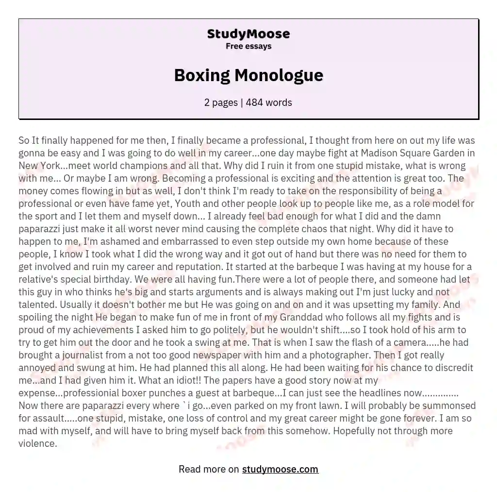 Boxing Monologue