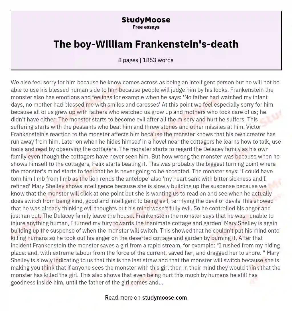 The boy-William Frankenstein's-death essay