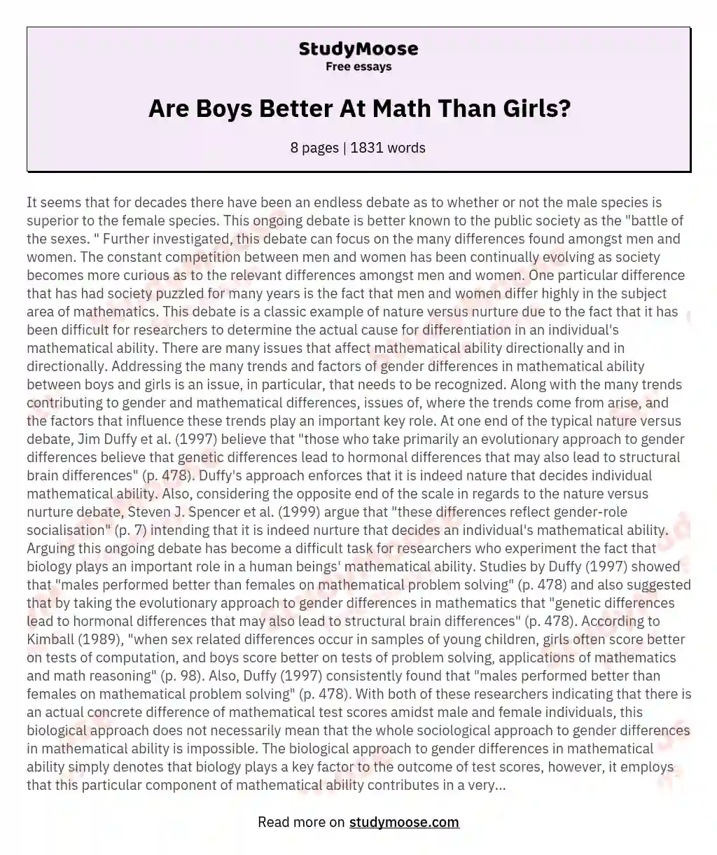 Are Boys Better At Math Than Girls? essay