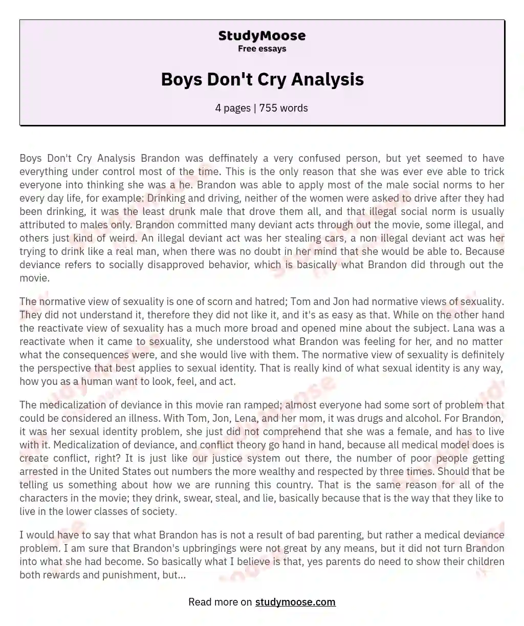 Boys Don't Cry Analysis