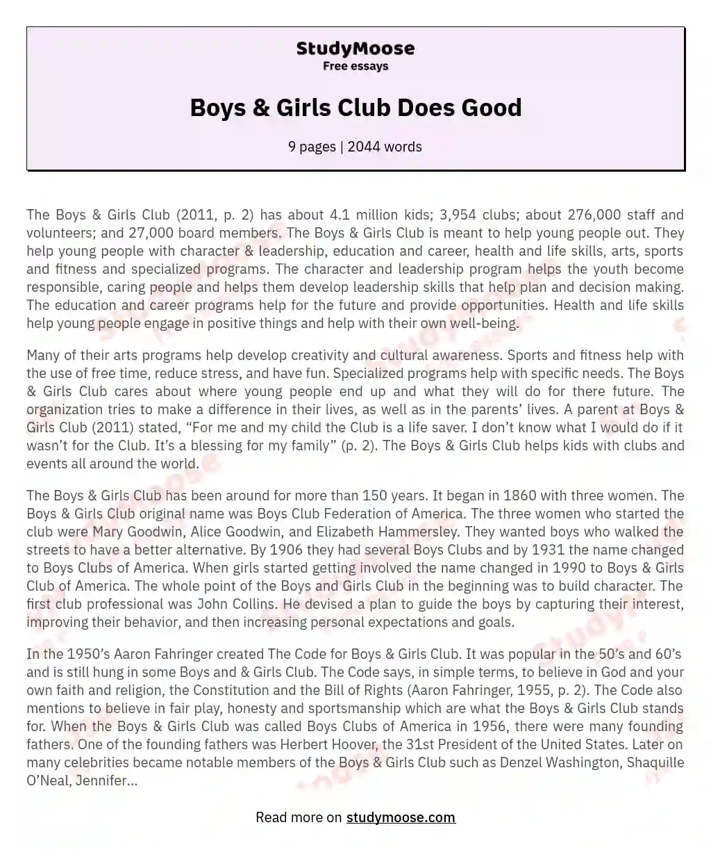 Boys & Girls Club Does Good essay