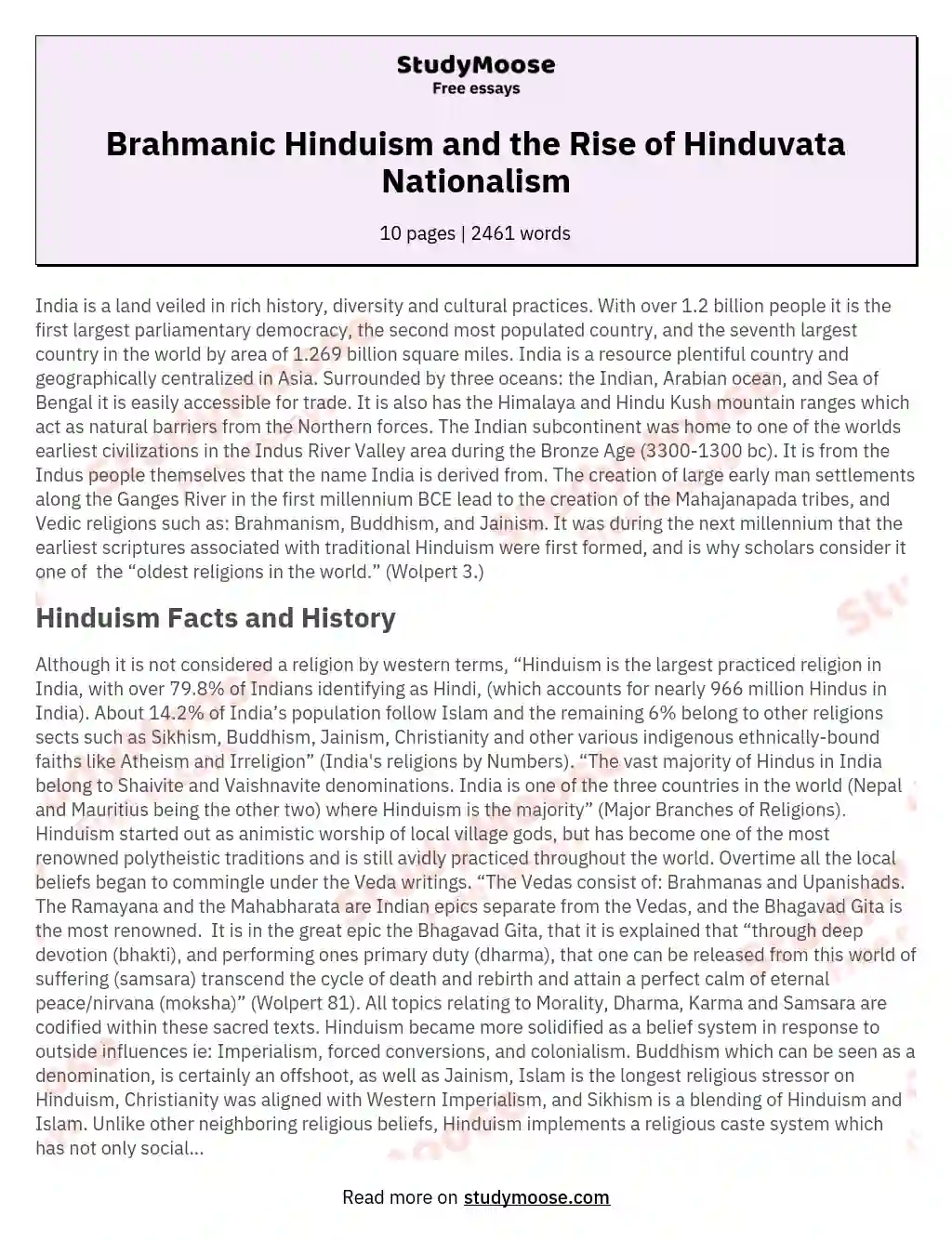 Brahmanic Hinduism and the Rise of Hinduvata Nationalism essay