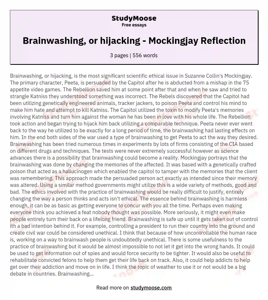 Brainwashing, or hijacking - Mockingjay Reflection essay