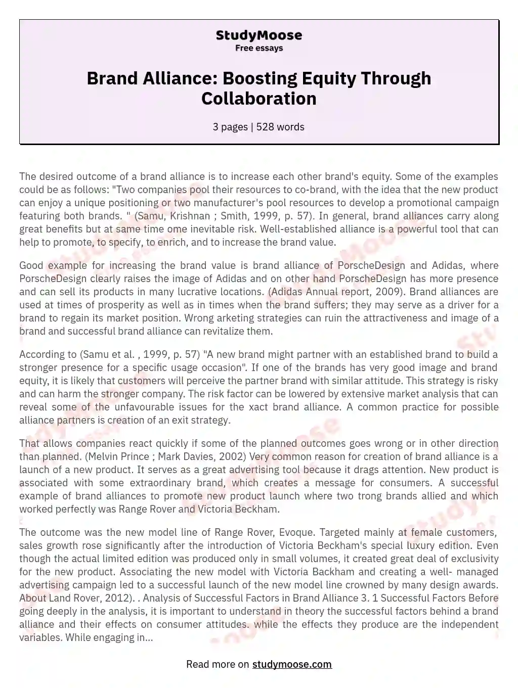 Brand Alliance: Boosting Equity Through Collaboration essay