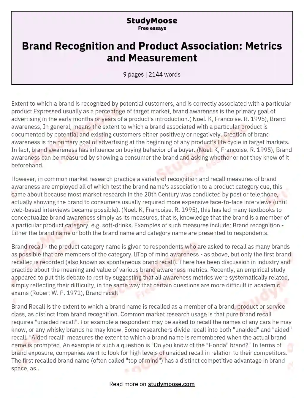 Brand Recognition and Product Association: Metrics and Measurement essay