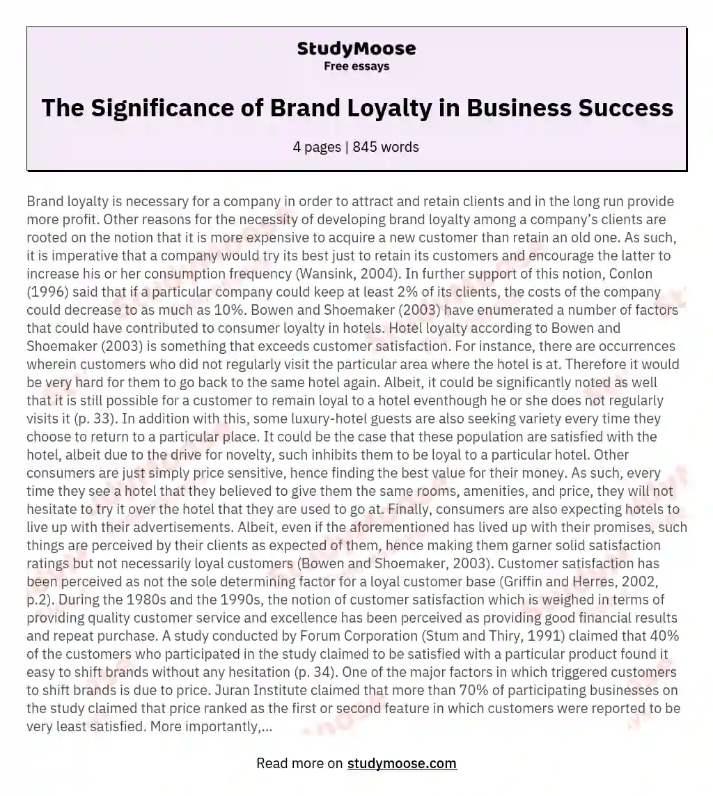 The Significance of Brand Loyalty in Business Success essay