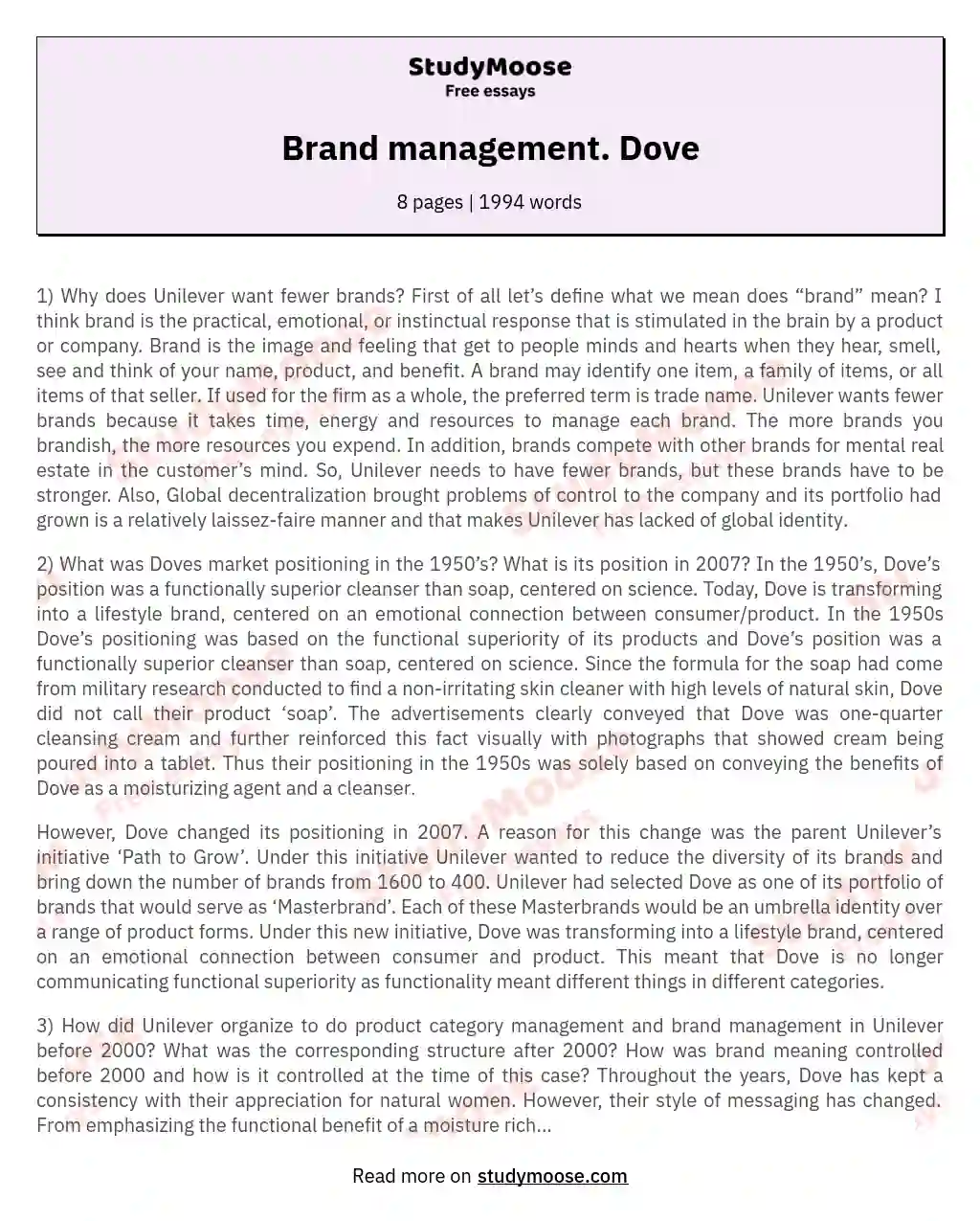 Brand management. Dove essay