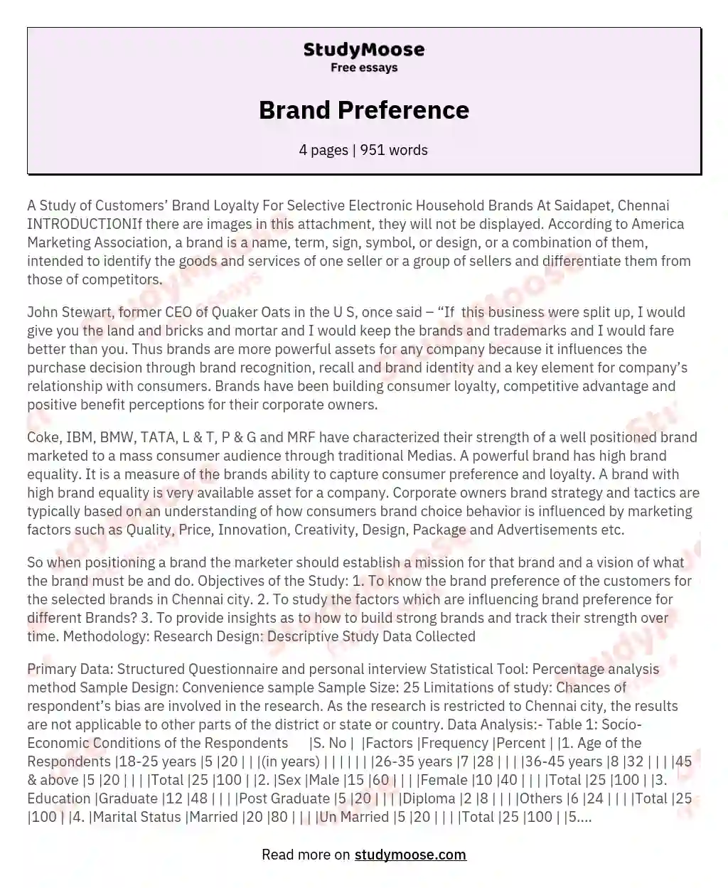 Brand Preference essay