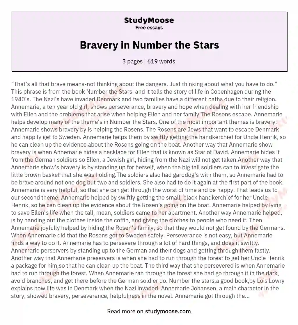 Bravery in Number the Stars essay