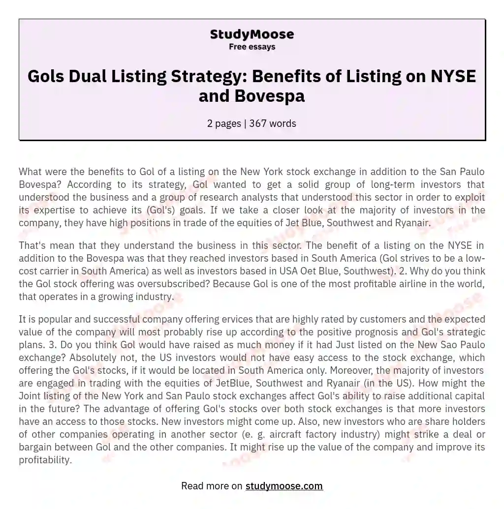 Gols Dual Listing Strategy: Benefits of Listing on NYSE and Bovespa essay