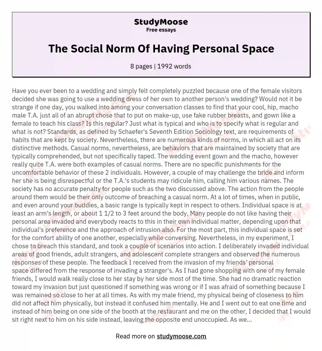 The Social Norm Of Having Personal Space essay