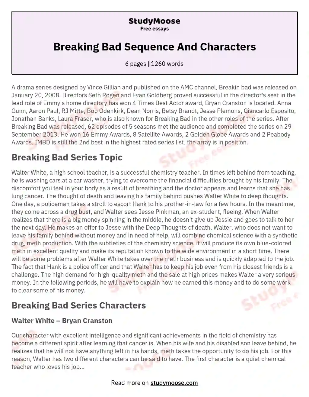 Breaking Bad Sequence And Characters