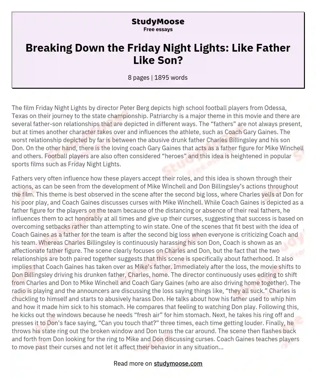 Breaking Down the Friday Night Lights: Like Father Like Son?