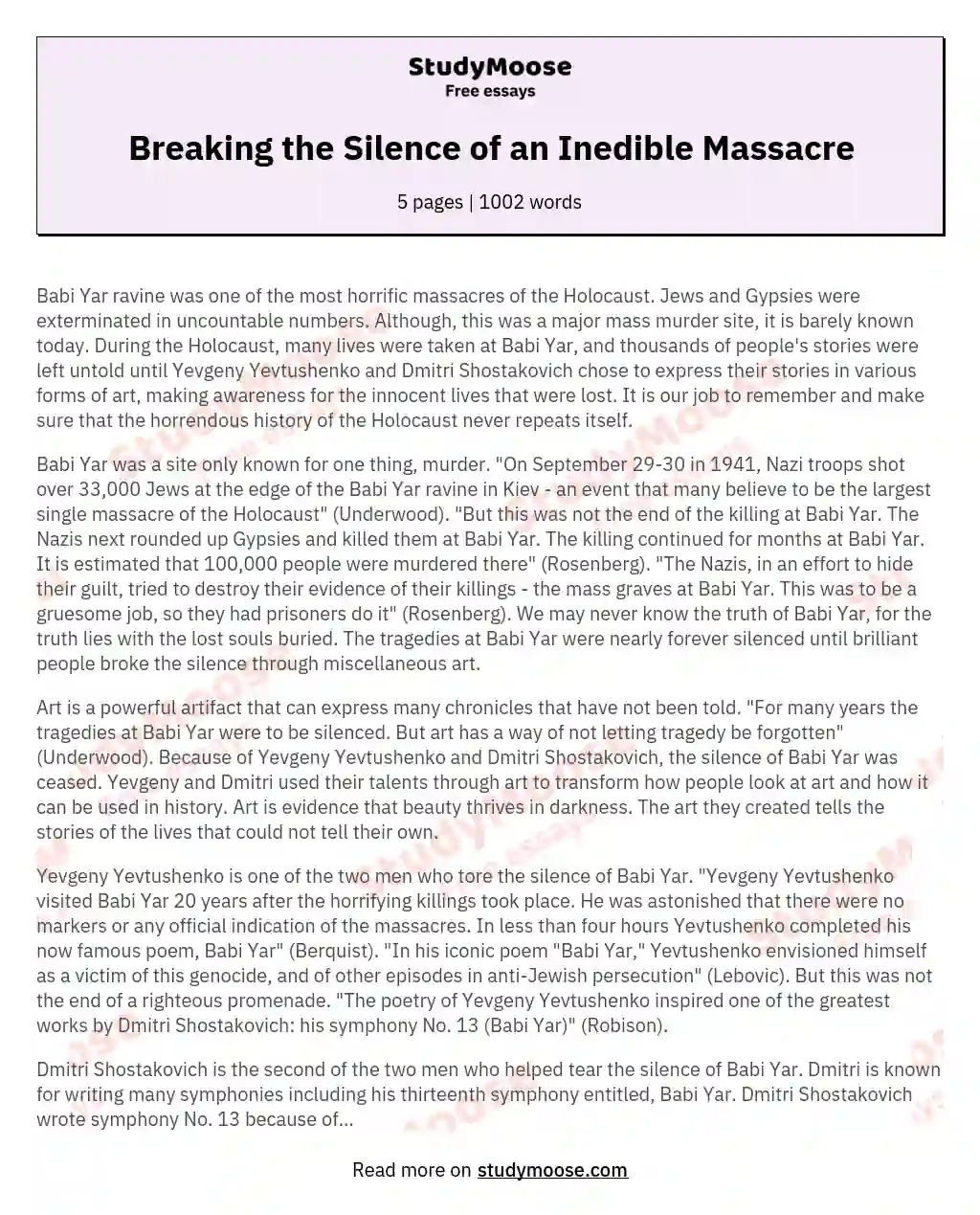 Breaking the Silence of an Inedible Massacre essay