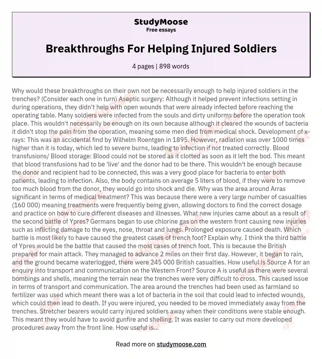 Breakthroughs For Helping Injured Soldiers essay