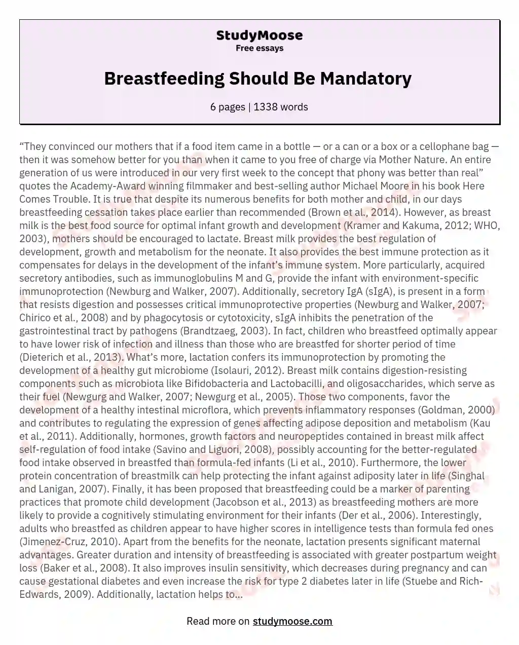 Breastfeeding Should Be Mandatory  essay