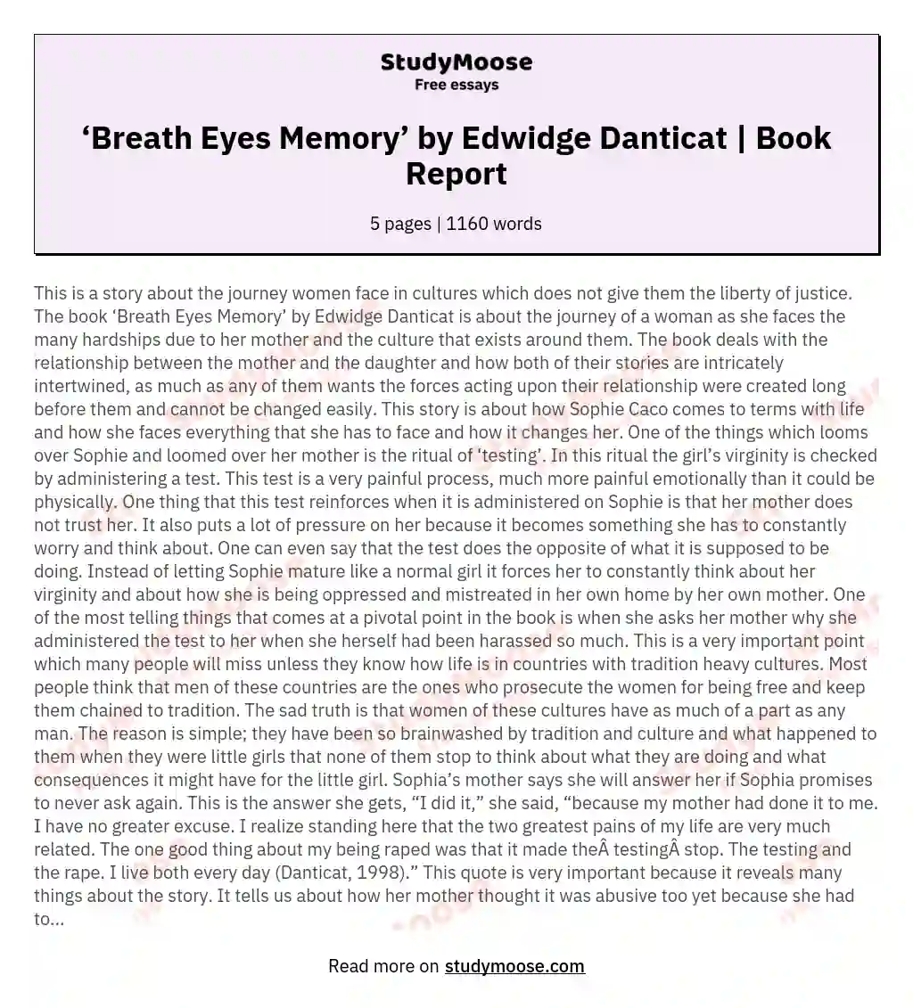 ‘Breath Eyes Memory’ by Edwidge Danticat | Book Report